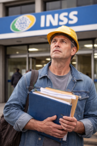 Trabalhador em frente ao INSS com documentos IA 200x300 - Aposentadoria Negada Pelo INSS o Que Fazer